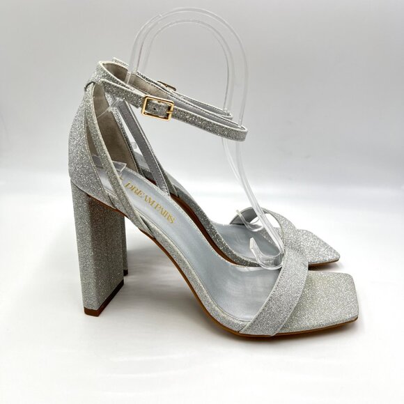 Dream Pairs Shoes - Dream Pairs Womens Size 8.5 Silver Glitter Dress Sandals Heels‎ Shoes